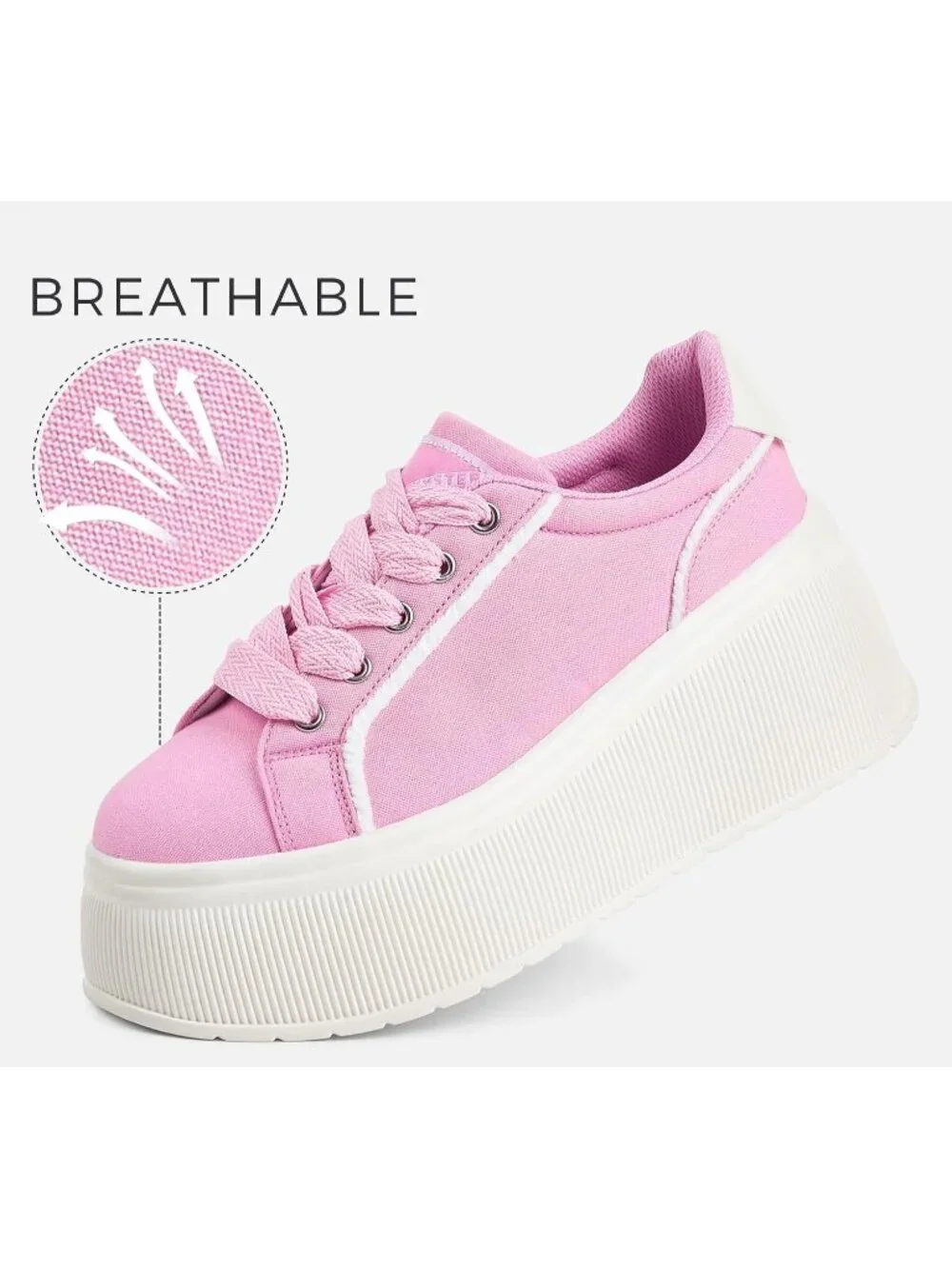🆕LUCKY STEP Women's Hot Pink Platform Wedge Canvas Sneakers Walking Shoes